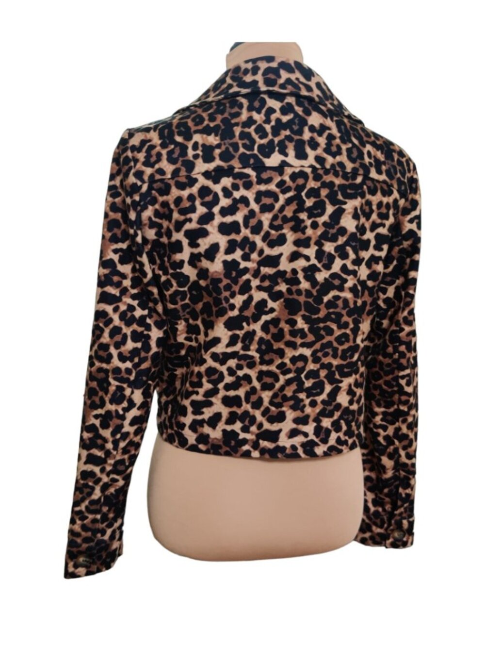 SHEIN Trucker Jacket Size S 4 Leopard Animal Print Cropped Button Front Mcbling - Picture 4 of 12